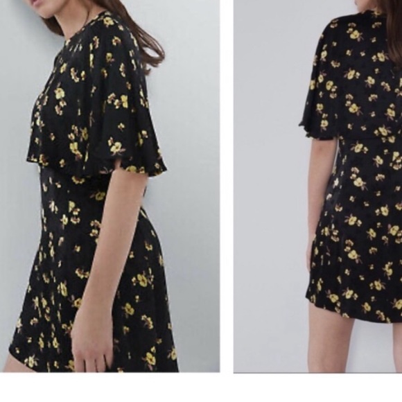 Zara black floral cape dress